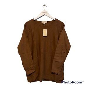 Michael Kors women’s caramel, long sleeve ribbed hem shirt | M | NWT